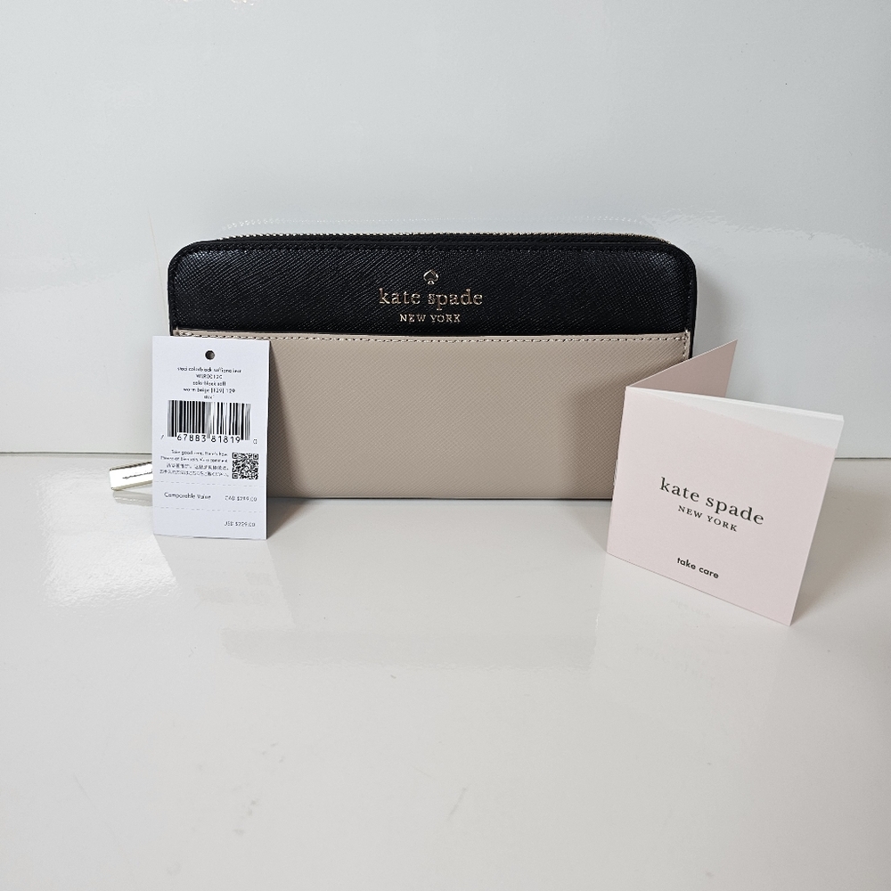 ✨ NWT Kate Spade Staci Colorblock Large Continental Wallet - Warm Beige/Black ✨ - Picture 11 of 13